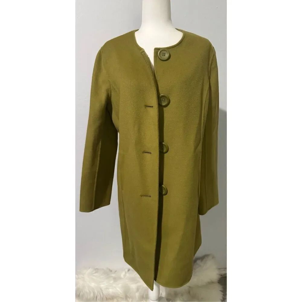Sutton studio green long coat button front wool cashmere blend 14